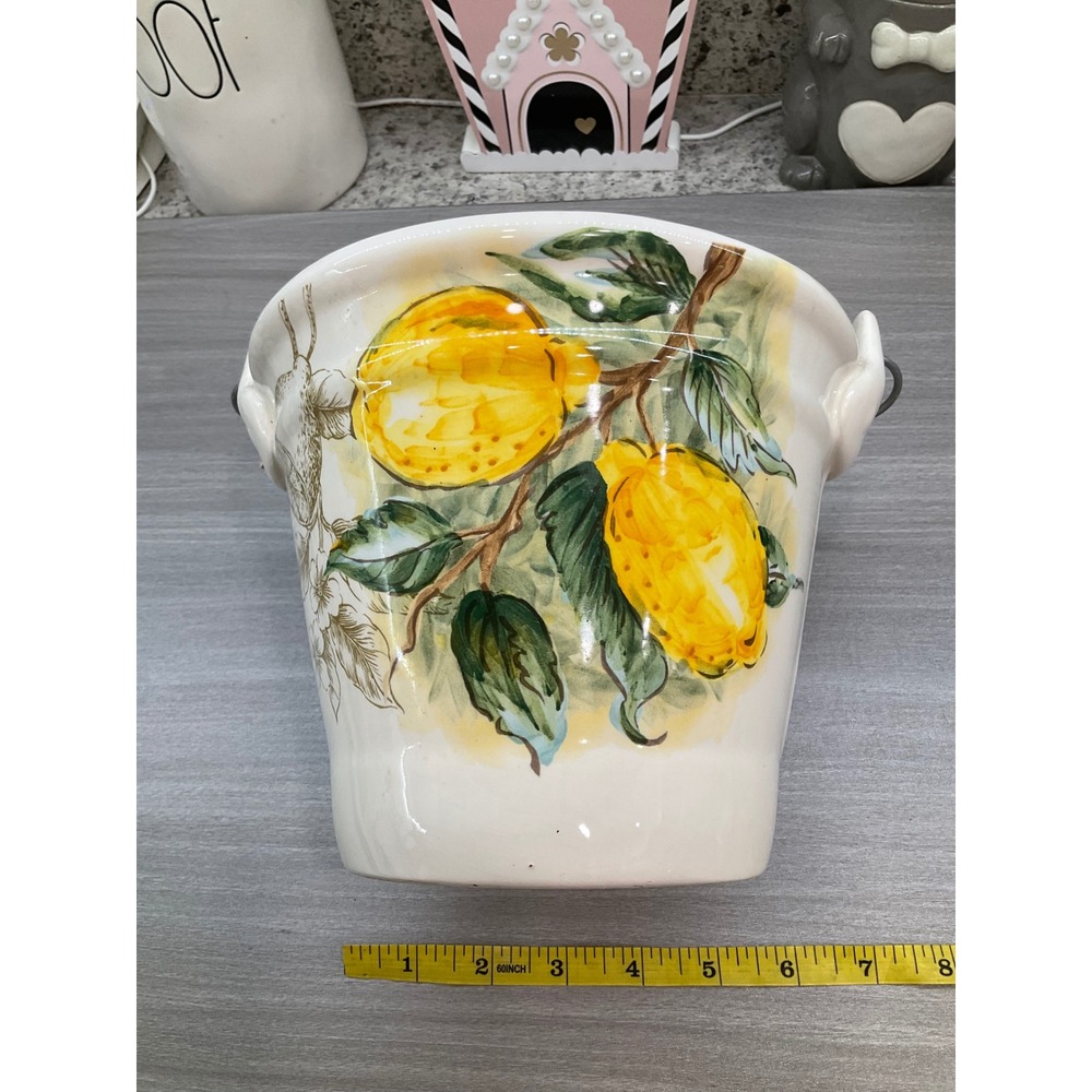 MAXCERA LEMONS COLLECTION CERAMIC PAIL BUCKET WITH‎ WOOD HANDLE - Picture 3 of 13